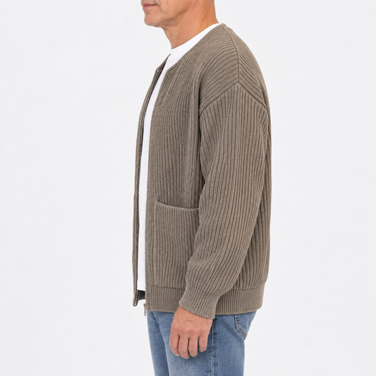 Noah Ribbed Zip-Up Cardigan