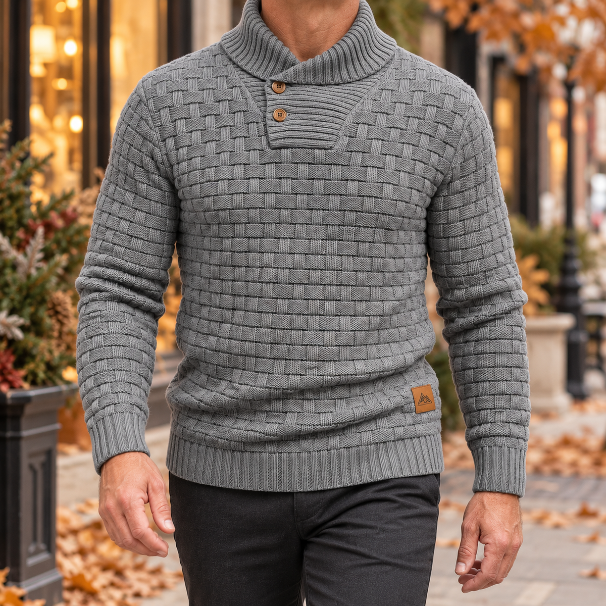 Arthur Basket-Weave Shawl Collar Sweater