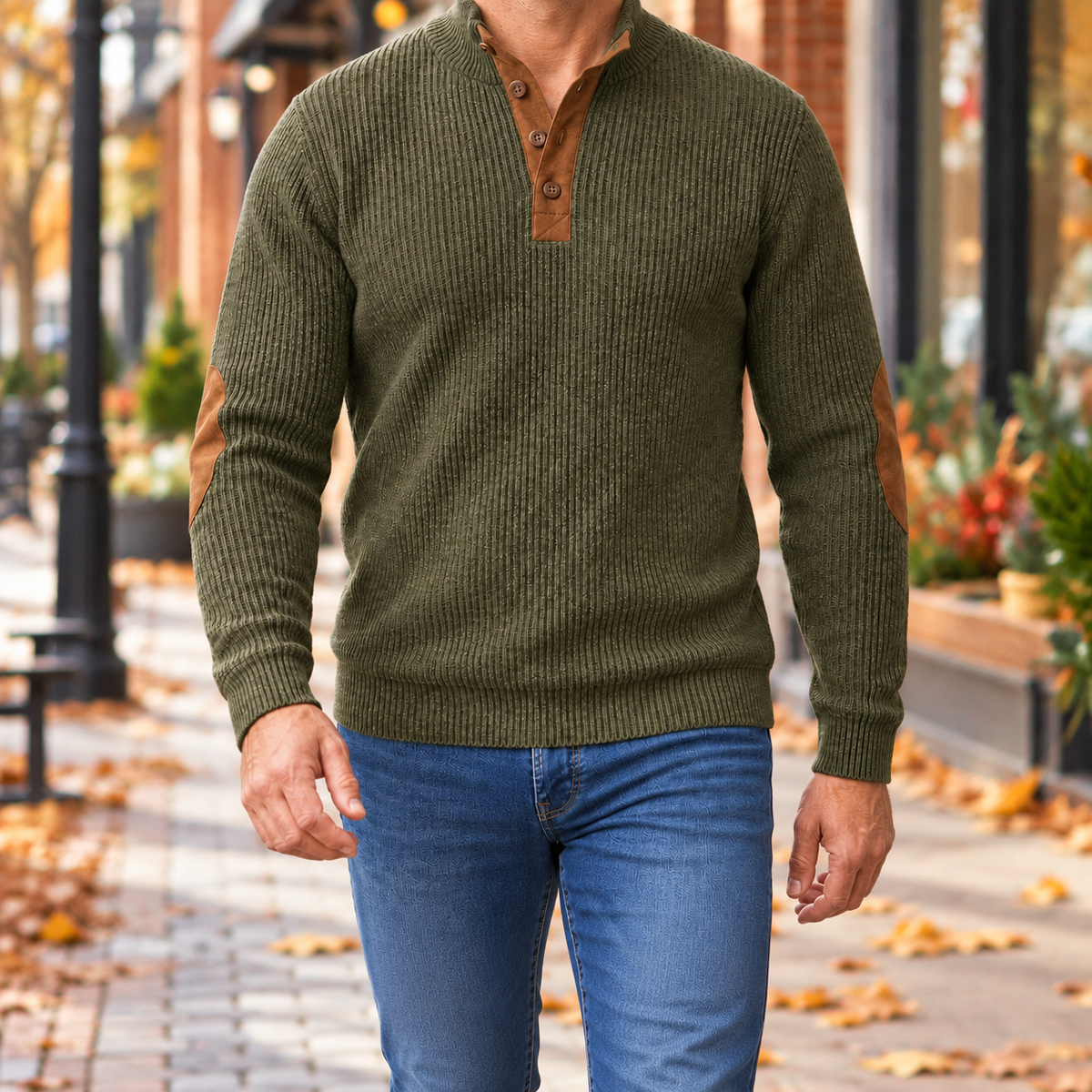 Hudson Ribbed Elbow-Patch Sweater